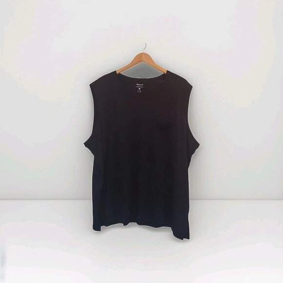 Madewell Plus Whisper Cotton Crewneck Pocket Muscle Tank True Black Women 3X NWT - Picture 1 of 16